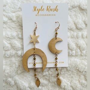 Gold Moon and Star Dangle Earrings